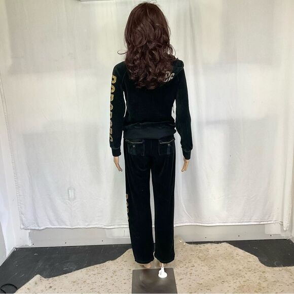 BCBGMaxAzria Y2K Vintage Black Gold Studs Velour Zip Tracksuit Jacket Pants S - Picture 8 of 13